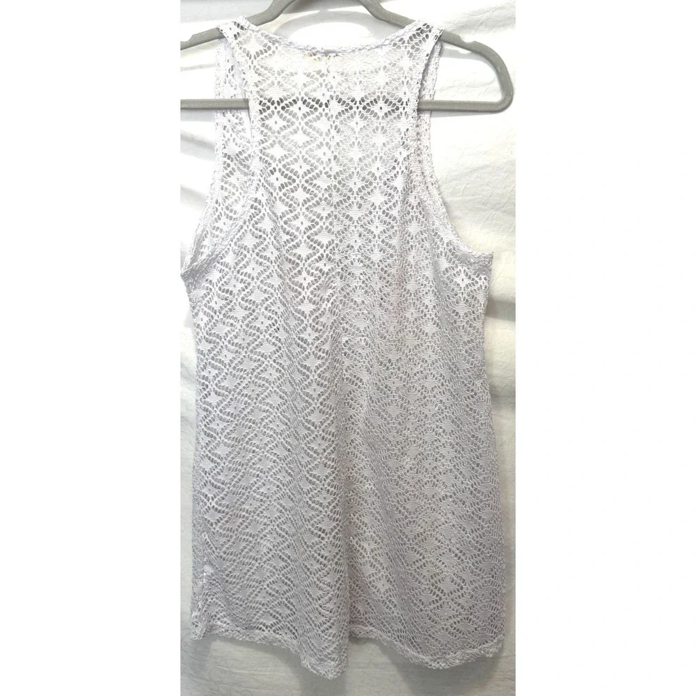 Miken Swim Women's Medium White Sleeveless Mesh Knit‎ Swimsuit Cover-Up Dress